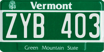 VT license plate ZYB403
