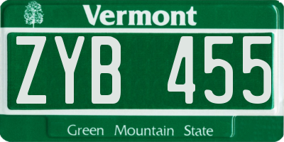 VT license plate ZYB455