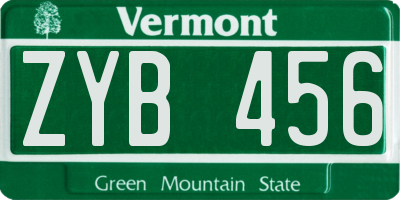 VT license plate ZYB456