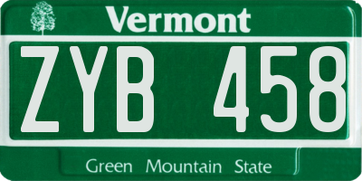VT license plate ZYB458