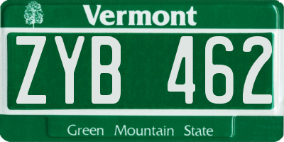 VT license plate ZYB462