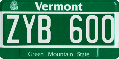 VT license plate ZYB600