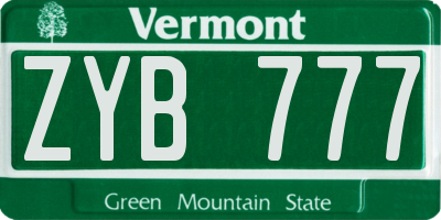 VT license plate ZYB777