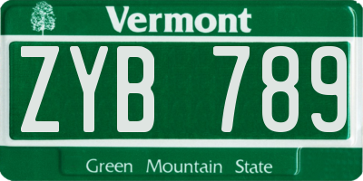 VT license plate ZYB789