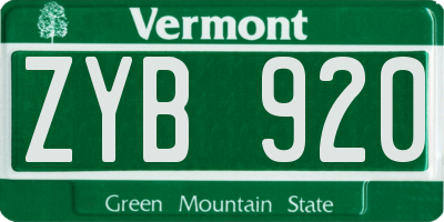 VT license plate ZYB920