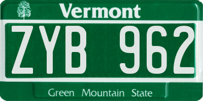 VT license plate ZYB962