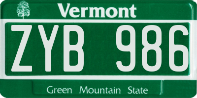 VT license plate ZYB986