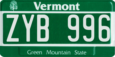 VT license plate ZYB996