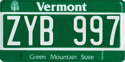VT license plate ZYB997
