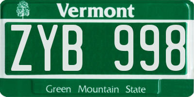 VT license plate ZYB998