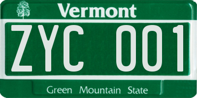 VT license plate ZYC001
