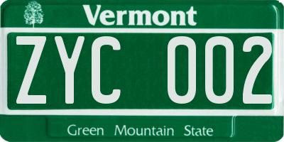 VT license plate ZYC002