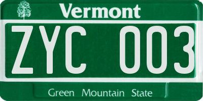 VT license plate ZYC003