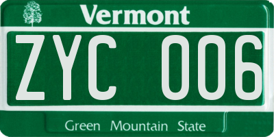 VT license plate ZYC006