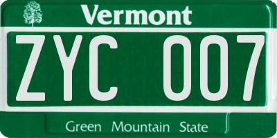 VT license plate ZYC007