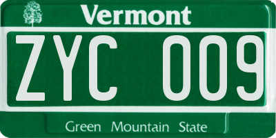 VT license plate ZYC009