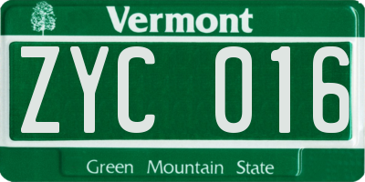 VT license plate ZYC016
