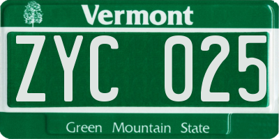 VT license plate ZYC025