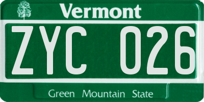 VT license plate ZYC026