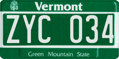 VT license plate ZYC034