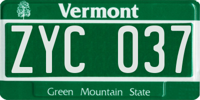 VT license plate ZYC037