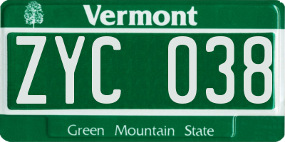 VT license plate ZYC038