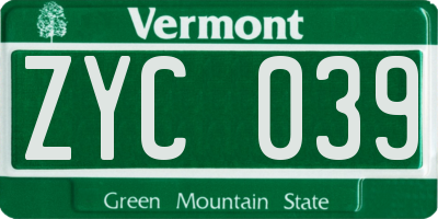 VT license plate ZYC039
