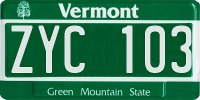 VT license plate ZYC103