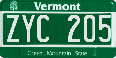 VT license plate ZYC205