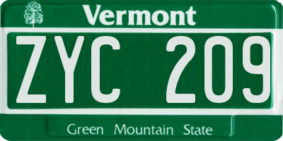 VT license plate ZYC209