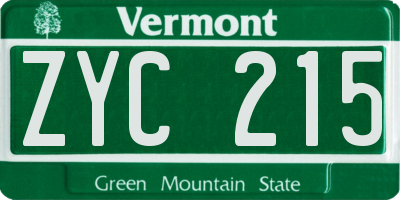 VT license plate ZYC215