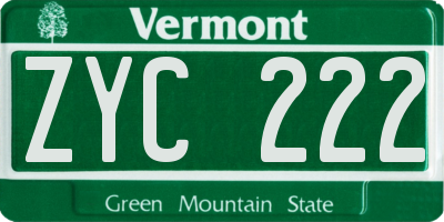 VT license plate ZYC222