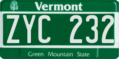 VT license plate ZYC232