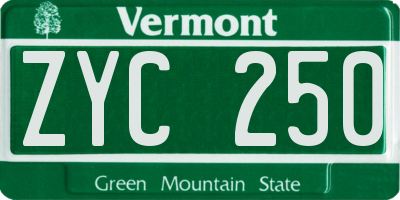 VT license plate ZYC250