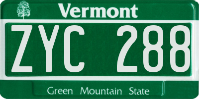 VT license plate ZYC288