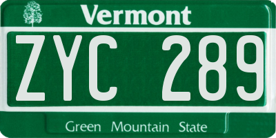 VT license plate ZYC289