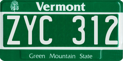 VT license plate ZYC312