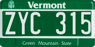 VT license plate ZYC315