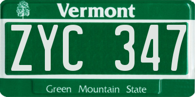 VT license plate ZYC347