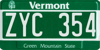 VT license plate ZYC354