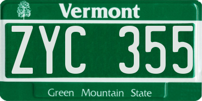 VT license plate ZYC355