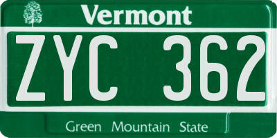 VT license plate ZYC362