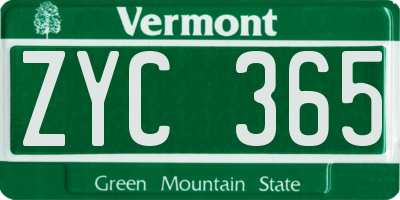 VT license plate ZYC365
