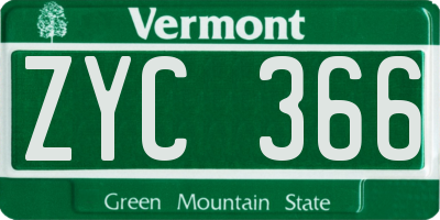 VT license plate ZYC366
