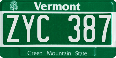 VT license plate ZYC387