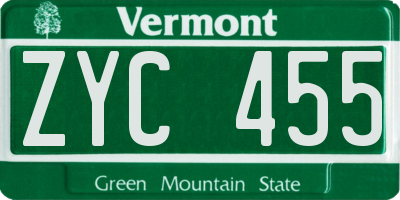VT license plate ZYC455