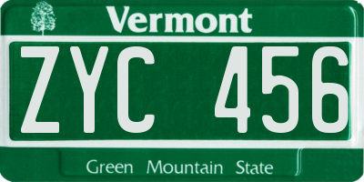 VT license plate ZYC456