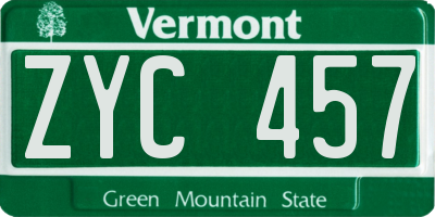 VT license plate ZYC457