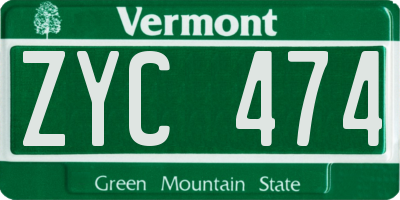 VT license plate ZYC474