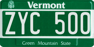 VT license plate ZYC500